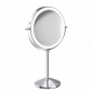 Preview: DEUSENFELD SL7CA - Akku Batterie LED Doppel Stand Kosmetikspiegel, 7x Vergrößerung + Normalspiegel, Ø20cm, 360° horizontal schwenkbar, 3 einstellbare Lichtfarben, 10 Min. Timer, Dimmer, 3000mAh Lithium Akku, USB-C, hochglanz verchromt
