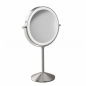 Preview: DEUSENFELD SL10EFA - Akku Batterie LED Doppel Stand Kosmetikspiegel, 10x Vergrößerung + Normalspiegel, Ø20cm, 360° horizontal schwenkbar, 3 einstellbare Lichtfarben, 10 Min. Timer, Dimmer, 3000mAh Lithium Akku, USB-C, Edelstahl Finish