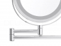 Preview: DEUSENFELD WL5CB - Batterie LED Doppel Wand Kosmetikspiegel, 5x Vergrößerung + Normalspiegel, Ø17,5cm, 360° vertikal und horizontal schwenkbar, 35 SMD Tageslicht LEDs, Metall verchromt