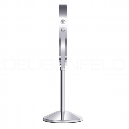 Preview: DEUSENFELD SL10CA - Akku Batterie LED Doppel Stand Kosmetikspiegel, 10x Vergrößerung + Normalspiegel, Ø20cm, 360° horizontal schwenkbar, 3 einstellbare Lichtfarben, 10 Min. Timer, Dimmer, 3000mAh Lithium Akku, USB-C, hochglanz verchromt