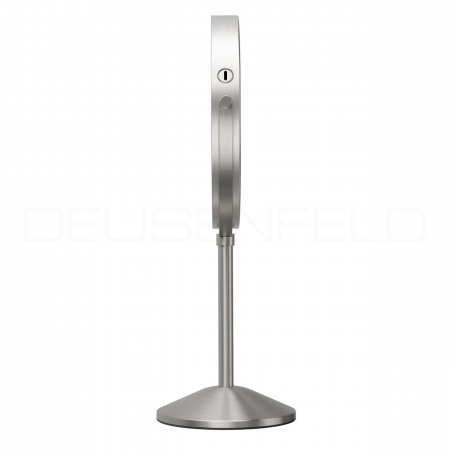 Preview: DEUSENFELD SL10EFA - Akku Batterie LED Doppel Stand Kosmetikspiegel, 10x Vergrößerung + Normalspiegel, Ø20cm, 360° horizontal schwenkbar, 3 einstellbare Lichtfarben, 10 Min. Timer, Dimmer, 3000mAh Lithium Akku, USB-C, Edelstahl Finish