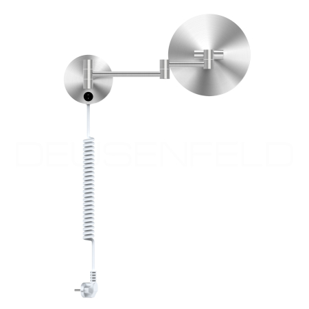 Preview: DEUSENFELD WL500EG - Echt Edelstahl 304 Wand LED Kosmetikspiegel, Tageslicht 6500-7000K, 5x Vergrößerung, Ø20cm, Gehäuse nur 21mm, Spiralnetzkabel, matt gebürstet
