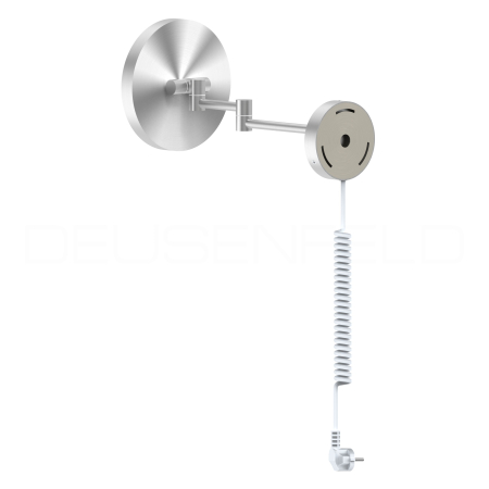 Preview: DEUSENFELD WL500EG - Echt Edelstahl 304 Wand LED Kosmetikspiegel, Tageslicht 6500-7000K, 5x Vergrößerung, Ø20cm, Gehäuse nur 21mm, Spiralnetzkabel, matt gebürstet