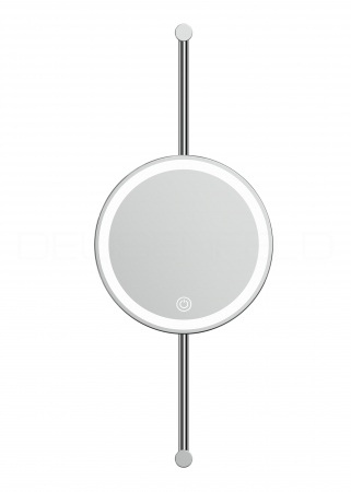 Preview: DEUSENFELD WLS50CA - Wand Akku LED Kosmetikspiegel an Stange, höhenverstellbar, Ø20cm, 5-fach Vergrößerung, 50cm, Stangengleiter,  3 einstellbare Lichtfarben, 10 Min. Timer, Dimmer, 3000mAh Lithium Akku, USB-C, inkl. Klebeadapter, verchromt