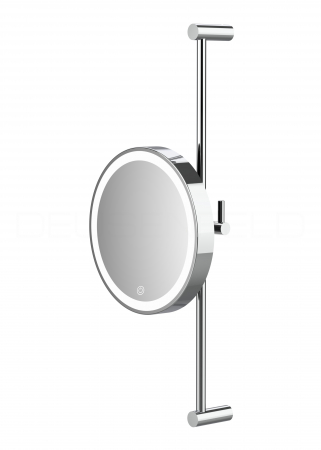DEUSENFELD WLS50CA - Wand Akku LED Kosmetikspiegel an Stange, höhenverstellbar, Ø20cm, 5-fach Vergrößerung, 50cm, Stangengleiter,  3 einstellbare Lichtfarben, 10 Min. Timer, Dimmer, 3000mAh Lithium Akku, USB-C, inkl. Klebeadapter, verchromt