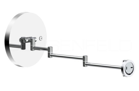 Preview: DEUSENFELD WL70CA - Akku Batterie LED Wand Kosmetikspiegel, 7x Vergrößerung, Ø20cm,  3 einstellbare Lichtfarben, 10 Min. Timer, Dimmer, 3000mAh Lithium Akku, USB, hochglanz verchromt Rückseite