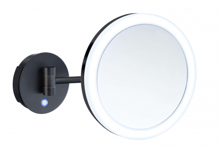 Smedbo FK485EBP - LED Batterie Wand Kosmetikspiegel, Ø20cm,  5-fach Vergrößerung, DUAL LIGHT ( Warm-/Kaltlicht ), LED Touch Schalter, PMMA Rahmen, MATT SCHWARZ