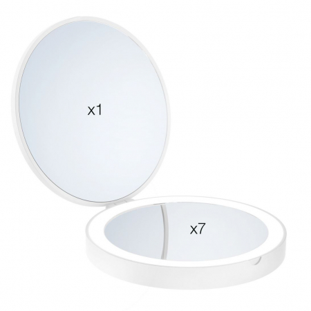 SMEDBO FX627 - Akku LED Reisespiegel, Taschenspiegel, "OUTLINE", 7-fach und Normal, Ø12cm, ABS, inkl. USB Kabel, matt weiß