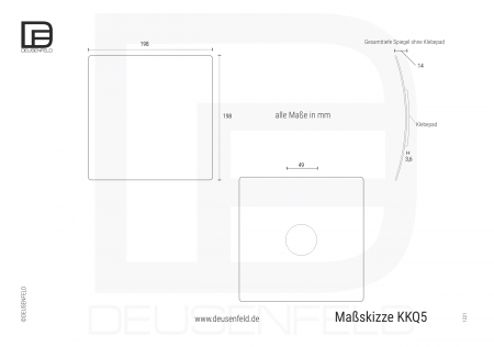 DEUSENFELD KKQ5 -  Kosmetikspiegel Schminkspiegel "QUADRO" zum Kleben, Klebespiegel, selbstklebend 5x Vergrößerung, 20x20cm, eckig, randlos, mit 3M Klebepad