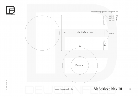 DEUSENFELD KK10-10 - Kosmetikspiegel Schminkspiegel zum Kleben, Klebespiegel, selbstklebend, 10x Vergrößerung, Ø10cm, rund, Rahmenlos, Glas, mit 3M™ Klebepad