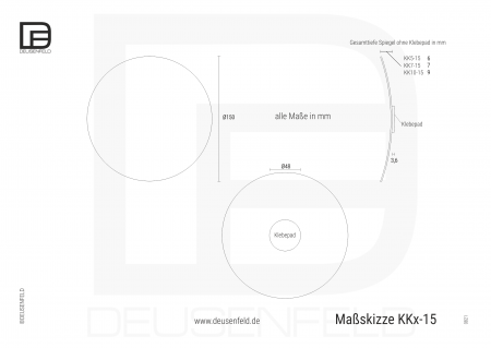 DEUSENFELD KK10-15 - Kosmetikspiegel Schminkspiegel zum Kleben, Klebespiegel, selbstklebend, 10x Vergrößerung, Ø 15cm, rund, Rahmenlos, Glas, mit 3M™ Klebepad