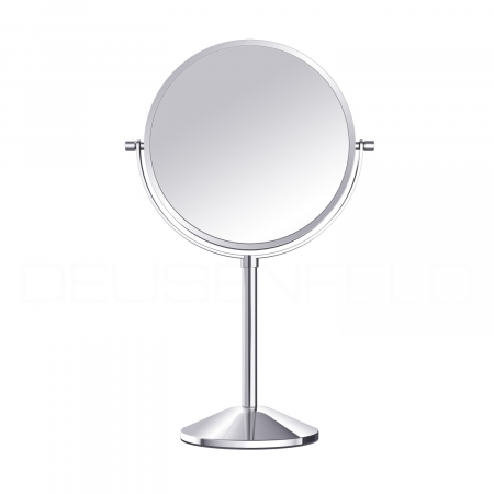 DEUSENFELD SK52C - Doppel Stand Kosmetikspiegel, Make-Up Spiegel, 5x Vergrößerung + Normal, Ø20cm, hochglanz verchromt