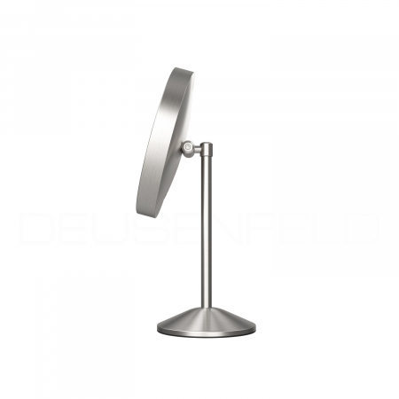 DEUSENFELD SL70EFA - Akku Batterie LED Stand Kosmetikspiegel, 7x Vergrößerung, Ø20cm, schwenkbar, 3 einstellbare Lichtfarben, 10 Min. Timer, Dimmer, 3000mAh Lithium Akku, USB, Edelstahl Finish