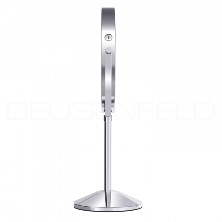 DEUSENFELD SL7CA - Akku Batterie LED Doppel Stand Kosmetikspiegel, 7x Vergrößerung + Normalspiegel, Ø20cm, 360° horizontal schwenkbar, 3 einstellbare Lichtfarben, 10 Min. Timer, Dimmer, 1800mAh Lithium Akku, USB, hochglanz verchromt