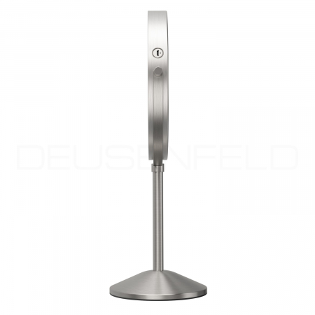 DEUSENFELD SL7EFA - Akku Batterie LED Doppel Stand Kosmetikspiegel, 7x Vergrößerung + Normalspiegel, Ø20cm, 360° horizontal schwenkbar, 3 einstellbare Lichtfarben, 10 Min. Timer, Dimmer, 1800mAh Lithium Akku, USB, Edelstahl Finish