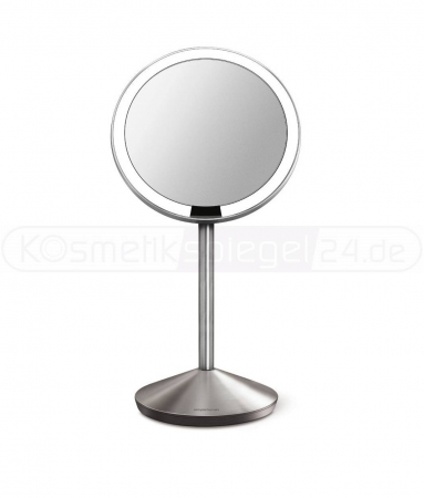 Simplehuman ST3004 - Stand Edelstahl Sensor Akku LED Kosmetikspiegel 10 - Fach Vergrößerung, USB Ladebuchse, ø 14,5cm, Tageslicht LED, matt gebürstet, Faltbar inkl. Reisetasche