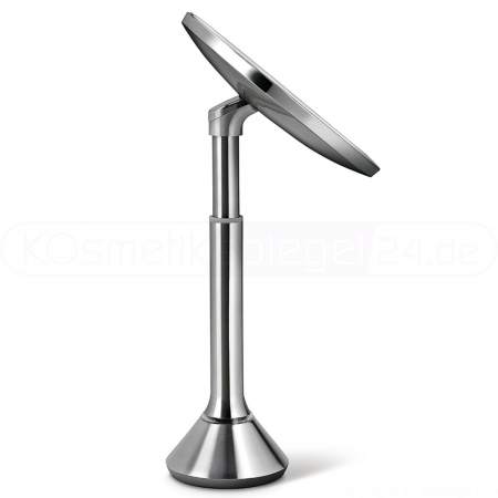 Simplehuman ST3052 - Stand Edelstahl Sensor Akku LED Kosmetikspiegel 5 - Fach Vergrößerung, Touch Helligkeitsregelung, USB Ladebuchse, ø 23cm, Dual - Tageslicht + Warmweiß, matt gebürstet