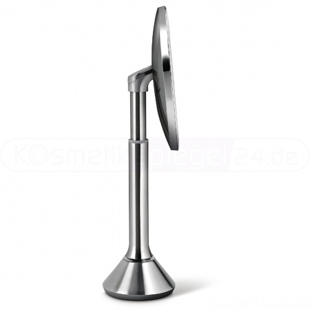 Simplehuman ST3052 - Stand Edelstahl Sensor Akku LED Kosmetikspiegel 5 - Fach Vergrößerung, Touch Helligkeitsregelung, USB Ladebuchse, ø 23cm, Dual - Tageslicht + Warmweiß, matt gebürstet