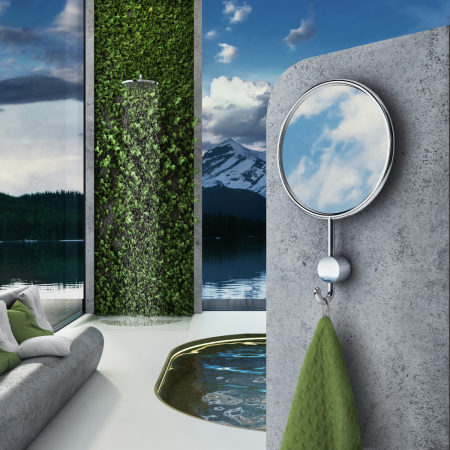 Smedbo WK350 - Wand Kosmetikspiegel "ART"mit Haken Handtuchhaken, 5x Vergrößerung, starr,  verchromtes Messing, Ø20cm