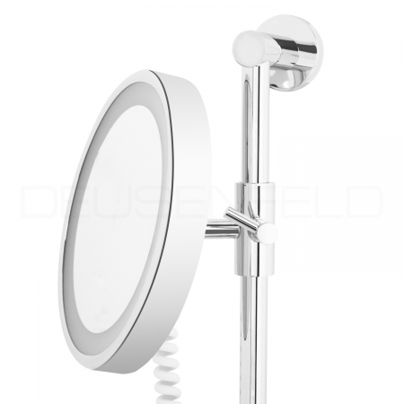 DEUSENFELD WLS70CT - Premium LED Kosmetikspiegel an Stange, Höhe verstellbar,  CTT - stufenlos einstellbarer Farbton von 2700-6500K, LED Touch-Control, 7x Vergrößerung, Ø20cm, verdeckte Befestigung, verchromt