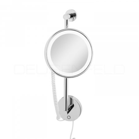 DEUSENFELD WLS100CT - Premium LED Kosmetikspiegel an Stange, Höhe verstellbar,  CTT - stufenlos einstellbarer Farbton von 2700-6500K, LED Touch-Control, 10x Vergrößerung, Ø20cm, verdeckte Befestigung, verchromt