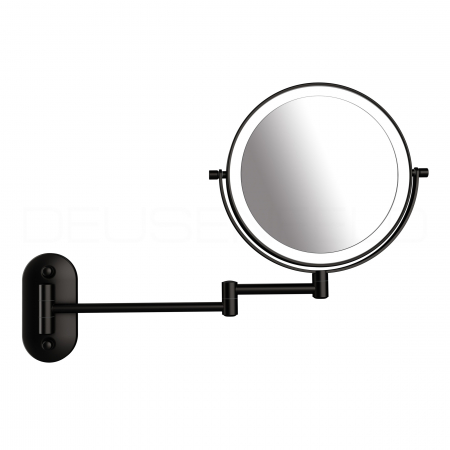 DEUSENFELD WL10BA - Akku Batterie LED Doppel Wand Kosmetikspiegel, 10x Vergrößerung + Normalspiegel, Ø20cm, 360° vertikal und horizontal schwenkbar, 3 einstellbare Lichtfarben, 10 Min. Timer, Dimmer, 1800mAh Lithium Akku, USB-C, MATT SCHWARZ