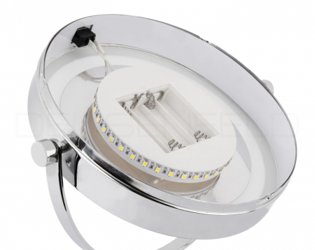 DEUSENFELD WL5CB - Batterie LED Doppel Wand Kosmetikspiegel, 5x Vergrößerung + Normalspiegel, Ø17,5cm, 360° vertikal und horizontal schwenkbar, 35 SMD Tageslicht LEDs, Metall verchromt