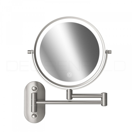 B-Ware: DEUSENFELD WL7EFA - Akku Batterie LED Doppel Wand Kosmetikspiegel, 7x Vergrößerung + Normalspiegel, Ø20cm, 360° vertikal und horizontal schwenkbar, 3 einstellbare Lichtfarben, 10 Min. Timer, Dimmer, 1800mAh Lithium Akku, USB, Edelstahl Finish #78