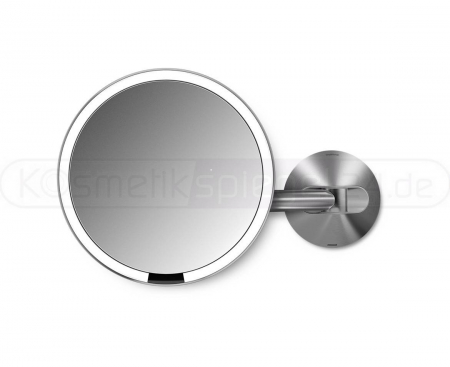 Simplehuman ST3002 - Edelstahl Wand Sensor Akku LED Kosmetikspiegel 5 - Fach Vergrößerung, USB Ladegerät, ø 23cm, Tageslicht LED, matt gebürstet