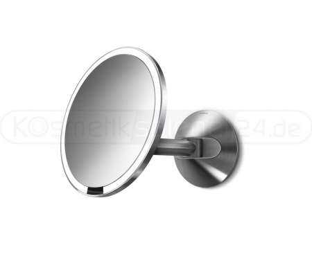 Simplehuman ST3002 - Edelstahl Wand Sensor Akku LED Kosmetikspiegel 5 - Fach Vergrößerung, USB Ladegerät, ø 23cm, Tageslicht LED, matt gebürstet