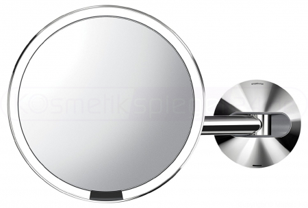 Simplehuman ST3015 - Edelstahl Wand Sensor Akku LED Kosmetikspiegel 5 - fach Vergrößerung, USB Ladegerät, ø 23cm, Tageslicht LED, glänzend poliert