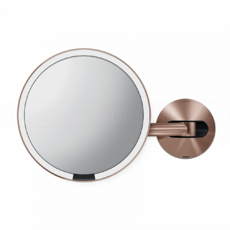 Simplehuman ST3018 - Edelstahl Wand Sensor Akku LED Kosmetikspiegel 5 - fach Vergrößerung, USB Ladegerät, ø 23cm, Tageslicht LED,  roségold