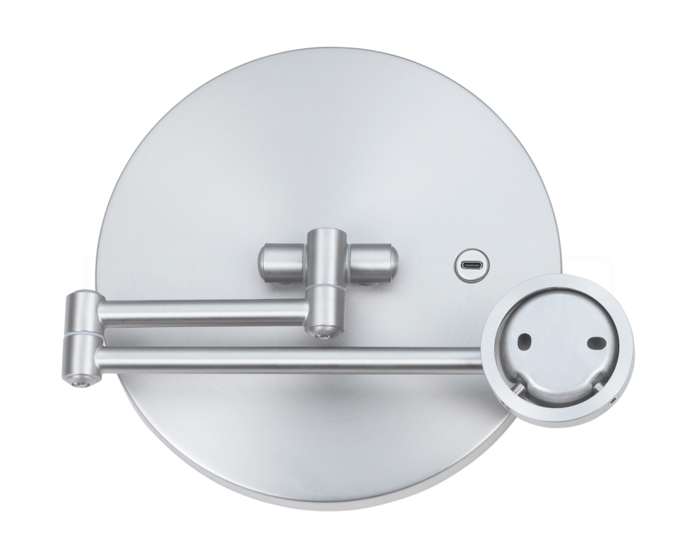DEUSENFELD WL50EFA - Akku Batterie LED Wand Kosmetikspiegel, 5x Vergrößerung, Ø20cm,  3 einstellbare Lichtfarben, 10 Min. Timer, Dimmer, 3000mAh Lithium Akku, USB, Edelstahl Finish