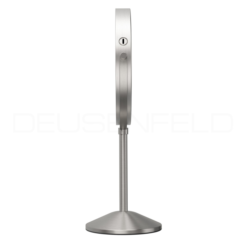 DEUSENFELD SL10EFA - Akku Batterie LED Doppel Stand Kosmetikspiegel, 10x Vergrößerung + Normalspiegel, Ø20cm, 360° horizontal schwenkbar, 3 einstellbare Lichtfarben, 10 Min. Timer, Dimmer, 3000mAh Lithium Akku, USB-C, Edelstahl Finish