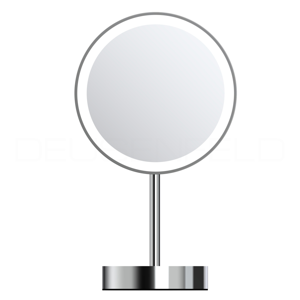 DEUSENFELD SL70CTA - Premium Akku LED Stand Kosmetikspiegel, CTT - stufenlos einstellbarer Farbton von 2700-6500K, hell, LED Touch-Control, USB-C, 5000mAh Akku, 7x Vergrößerung, Ø20cm, verchromt
