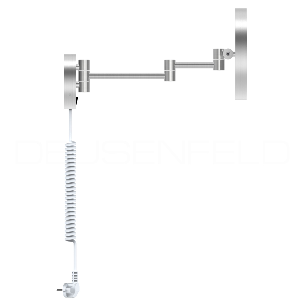 DEUSENFELD WL1000EG - Echt Edelstahl 304 Wand LED Kosmetikspiegel, Tageslicht 6500-7000K, 10x Vergrößerung, Ø20cm, Spiralnetzkabel, matt gebürstet
