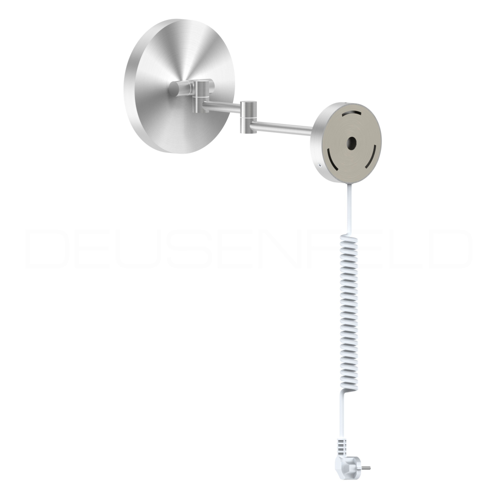 DEUSENFELD WL1000EG - Echt Edelstahl 304 Wand LED Kosmetikspiegel, Tageslicht 6500-7000K, 10x Vergrößerung, Ø20cm, Spiralnetzkabel, matt gebürstet