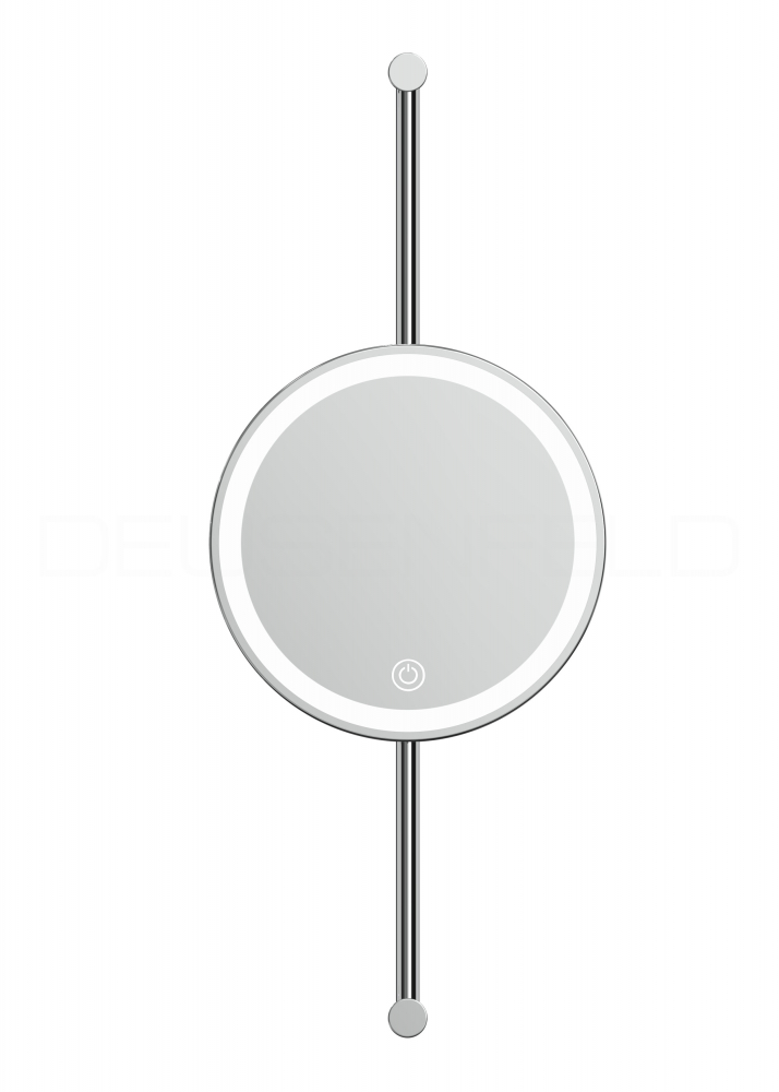 DEUSENFELD WLS70CA - Wand Akku LED Kosmetikspiegel an Stange, höhenverstellbar, Ø20cm, 7-fach Vergrößerung, 50cm, Stangengleiter,  3 einstellbare Lichtfarben, 10 Min. Timer, Dimmer, 3000mAh Lithium Akku, USB-C, inkl. Klebeadapter, verchromt