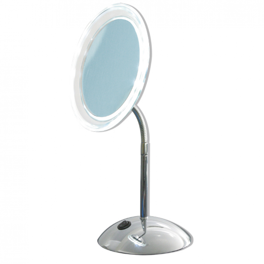 Design LED Stand & Wand- Kosmetikspiegel, Batteriebetrieb, 5-Fach Vergrößerung, verchromt