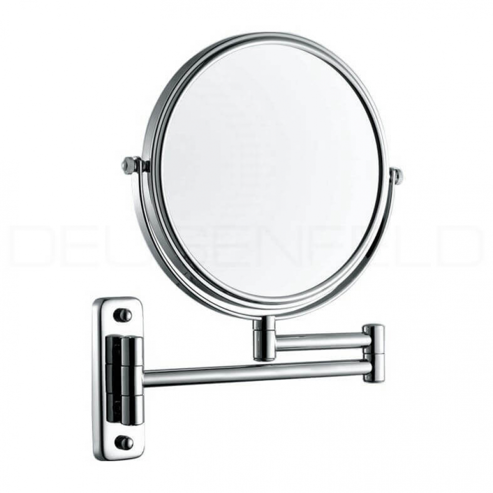 DEUSENFELD K5C - Doppel Wand Kosmetikspiegel, 5x Vergrößerung + Normalspiegel, Ø20cm, 360° vertikal und horizontal schwenkbar, MS verchromt