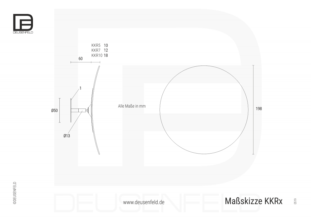 DEUSENFELD KKR7 - Kosmetikspiegel Schminkspiegel zum Kleben mit Kugelgelenk, Klebespiegel, selbstklebend, 7x Vergrößerung, Ø 20cm, rund, randlos, 3M™ Klebepad