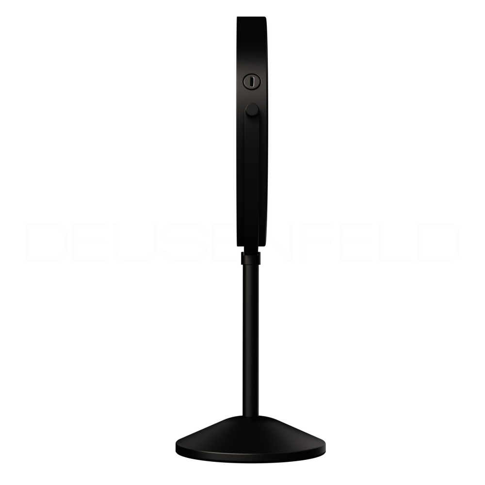 DEUSENFELD SL7BA - Akku Batterie LED Doppel Stand Kosmetikspiegel, 7x Vergrößerung + Normalspiegel, Ø20cm, 360° horizontal schwenkbar, 3 einstellbare Lichtfarben, 10 Min. Timer, Dimmer, 1800mAh Lithium Akku, USB-C, matt schwarz