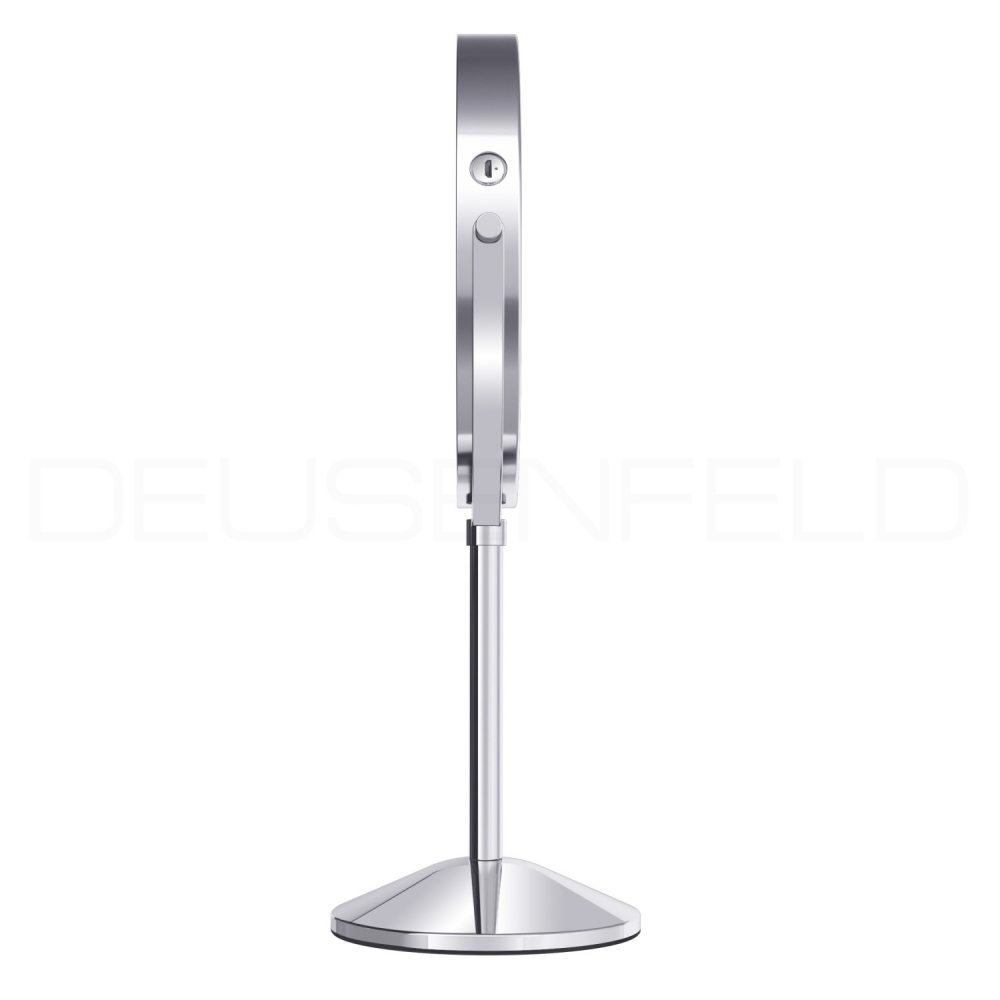 DEUSENFELD SL7CA - Akku Batterie LED Doppel Stand Kosmetikspiegel, 7x Vergrößerung + Normalspiegel, Ø20cm, 360° horizontal schwenkbar, 3 einstellbare Lichtfarben, 10 Min. Timer, Dimmer, 1800mAh Lithium Akku, USB, hochglanz verchromt