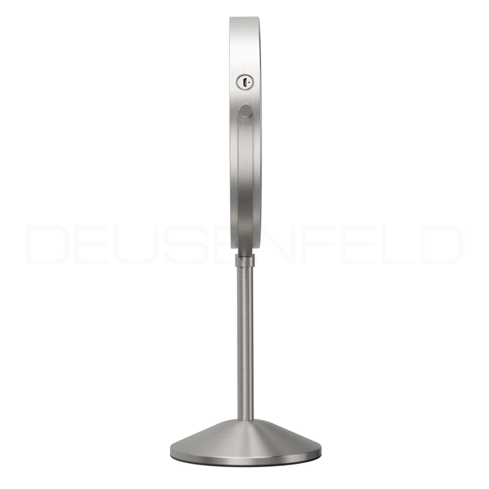 DEUSENFELD SL7EFA - Akku Batterie LED Doppel Stand Kosmetikspiegel, 7x Vergrößerung + Normalspiegel, Ø20cm, 360° horizontal schwenkbar, 3 einstellbare Lichtfarben, 10 Min. Timer, Dimmer, 1800mAh Lithium Akku, USB, Edelstahl Finish