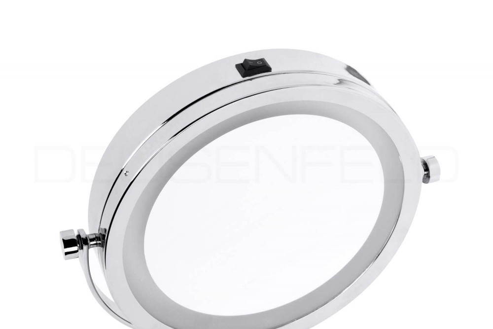 B-WARE - DEUSENFELD WL5CB - Batterie LED Doppel Wand Kosmetikspiegel, 5x Vergrößerung + Normalspiegel, Ø17,5cm, 360° vertikal und horizontal schwenkbar, 35 SMD Tageslicht LEDs, Metall verchromt #92