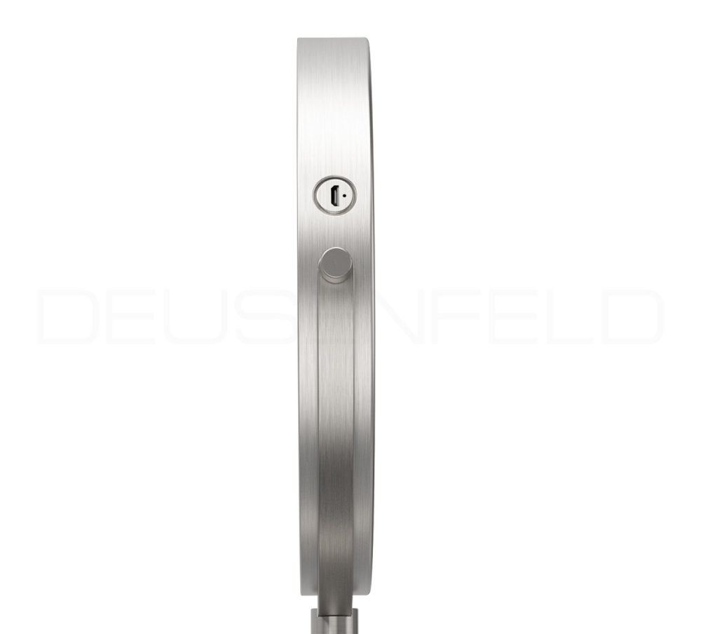 DEUSENFELD WL7EFA - Akku Batterie LED Doppel Wand Kosmetikspiegel, 7x Vergrößerung + Normalspiegel, Ø20cm, 360° vertikal und horizontal schwenkbar, 3 einstellbare Lichtfarben, 10 Min. Timer, Dimmer, 1800mAh Lithium Akku, USB, Edelstahl Finish