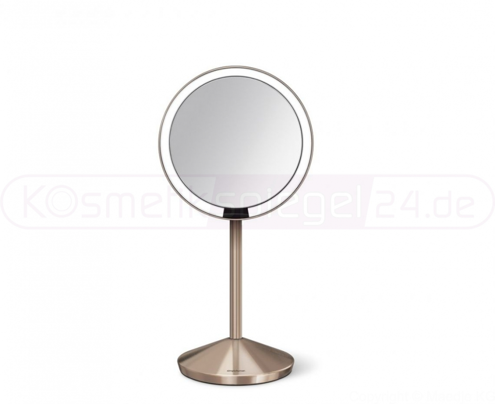 Simplehuman ST3010 - Stand Sensor Akku LED Kosmetikspiegel, 10-fach Vergrößerung, USB Ladebuchse, ø 14,5cm, Tageslicht LED, Faltbar inkl. Reisetasche, roségold