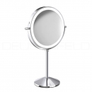 B-WARE: DEUSENFELD SL5CA - Akku Batterie LED Doppel Stand Kosmetikspiegel, 5x Vergrößerung + Normalspiegel, Ø20cm, 360° horizontal schwenkbar, 3 einstellbare Lichtfarben, 10 Min. Timer, Dimmer, 1800mAh Lithium Akku, USB, hochglanz verchromt #132